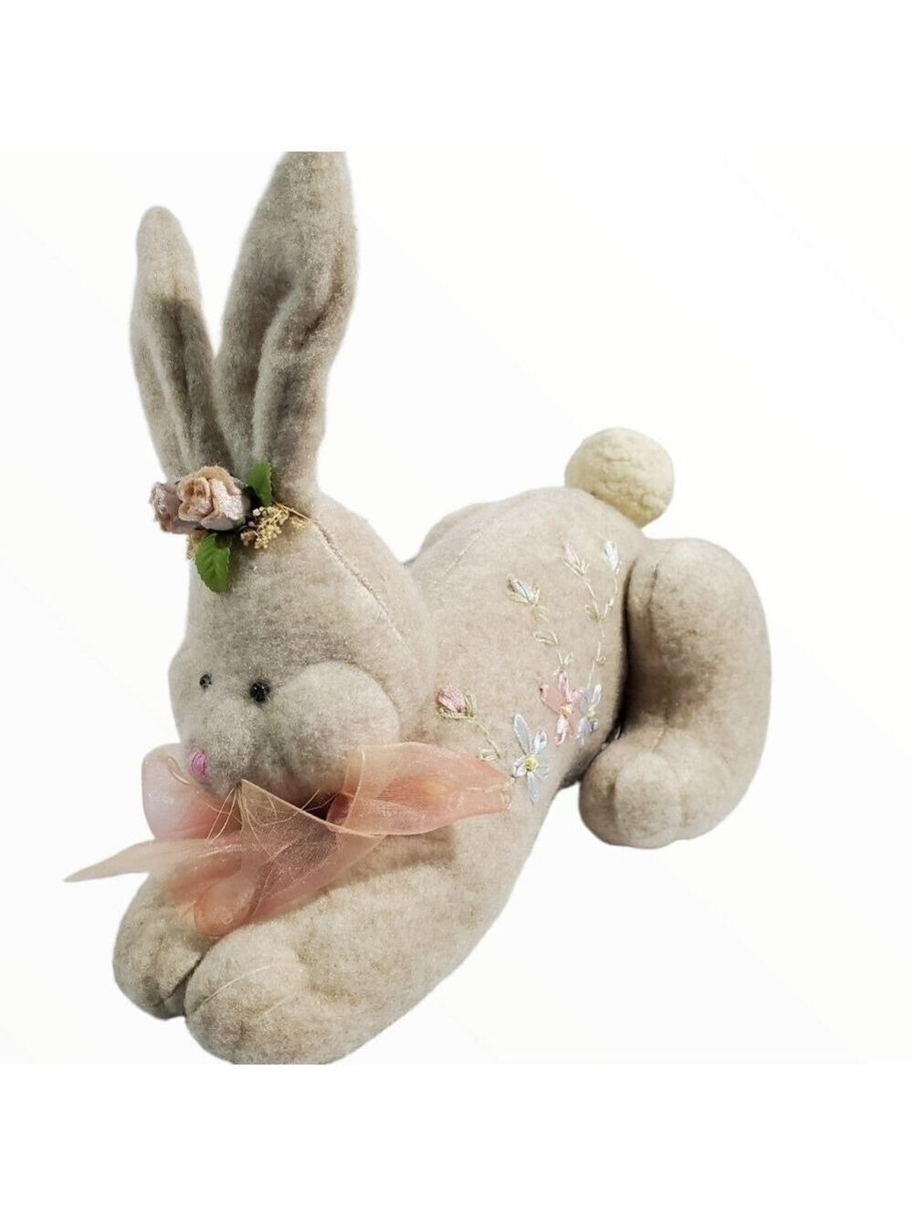 Mitchell Company TJ Collection Bunny rabbit laying down floral embroidery
